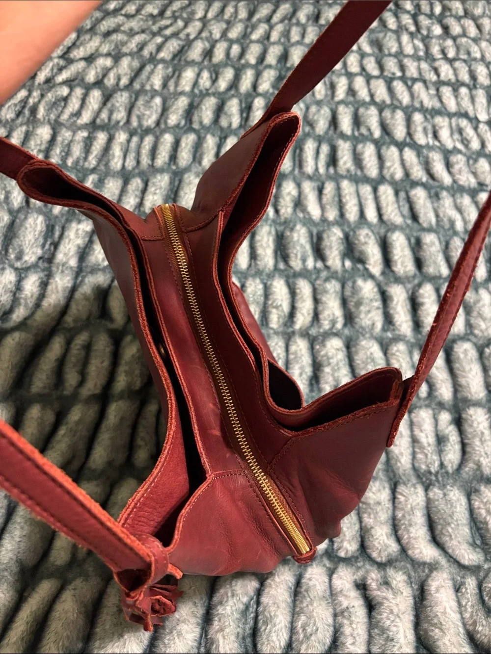 Margot New York Burgundy Genuine Leather Hobo Shoulder Bag with Tassel